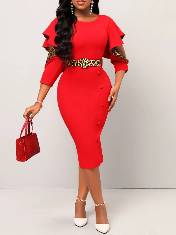 Red Hollow Leopard Print Bodycon Dress