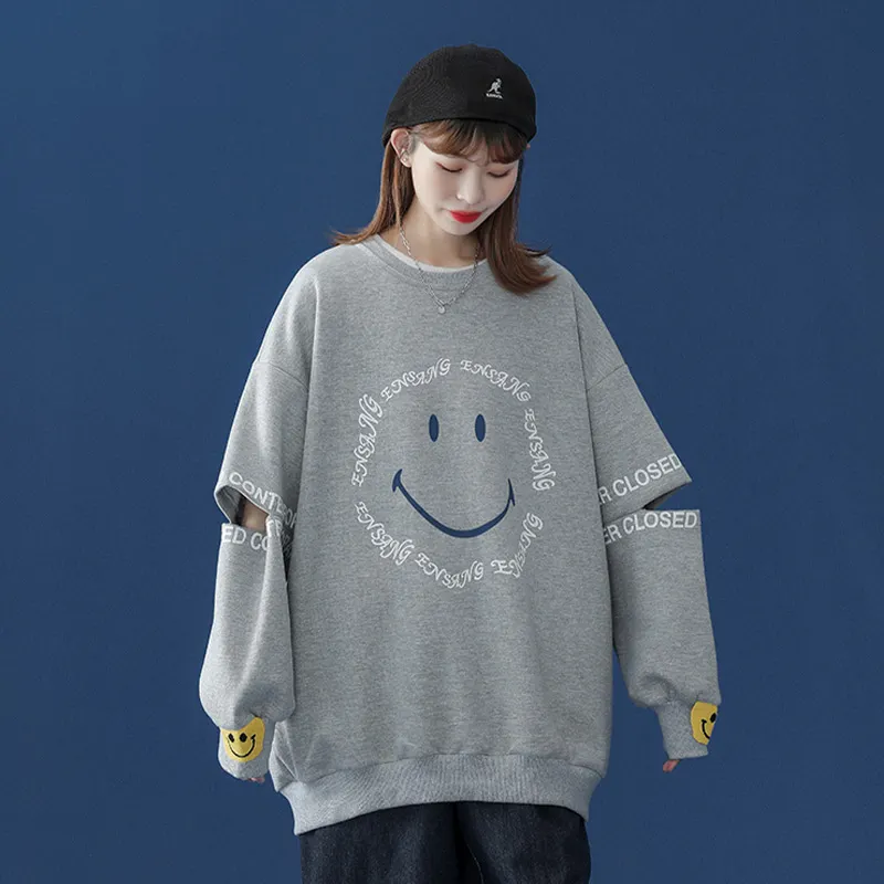 Smiley Letters Print Loose Sweatshirt