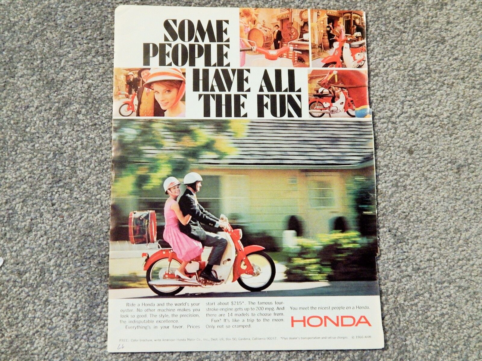 HONDA MOTORCYCLES / SCHLITZ BEER ORIG. VTG 1966 Photo Poster painting AD, RARE COLLECTIBLE,