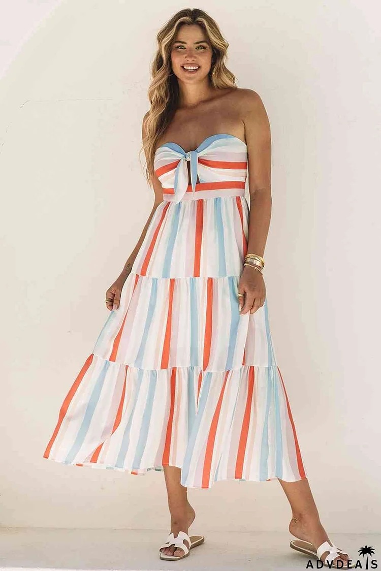 Striped Strapless Sweetheart Neck Dress