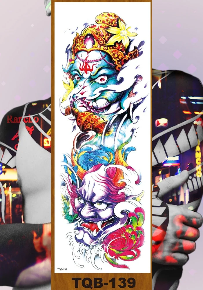 Full Flower Arm Temporary Tattoo Sticker Man Woman Body Leg Fake Tatoo Skull Night Demon Grim Reaper Good and Evil Waterproof