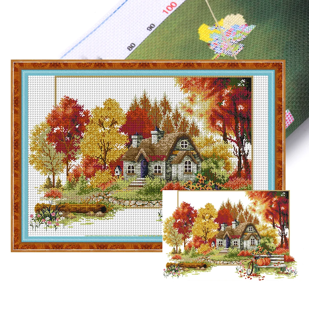 Autumn calendar cross stitch kit 4 seasons 18ct 14ct 11ct black