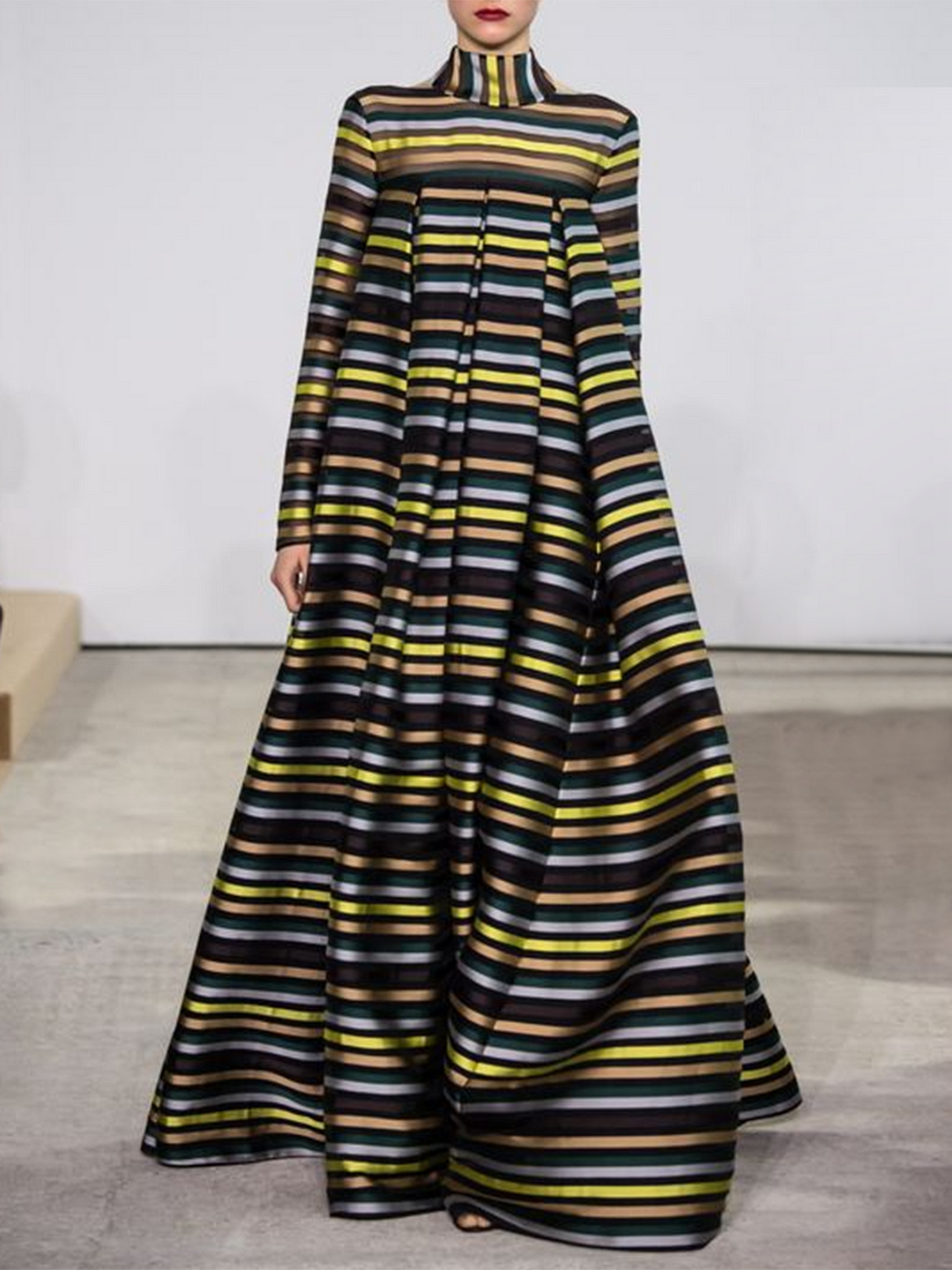 Turtleneck Prom Elegant Party Striped Maxi Dress