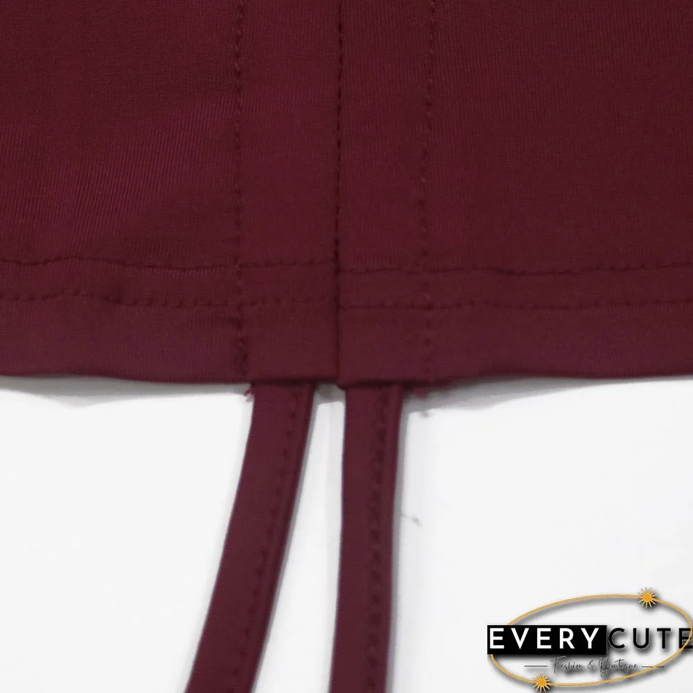 Wine Red Side Drawstring One Shoulder Crop Vest