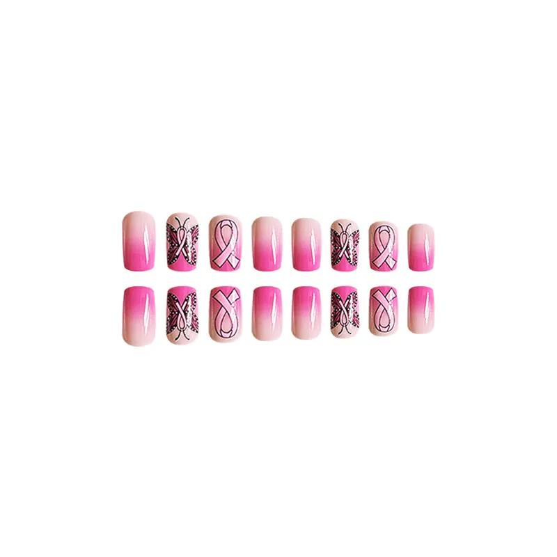 Churchf Churchf Square Pink Gradient Nail Bow Cute Fake Nails Ins Wind Mixed Batch Wear Armor
