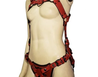 pornhint Pornhint Bulldog strapon harness red and black with magic wand attachment Mature Content BDSM