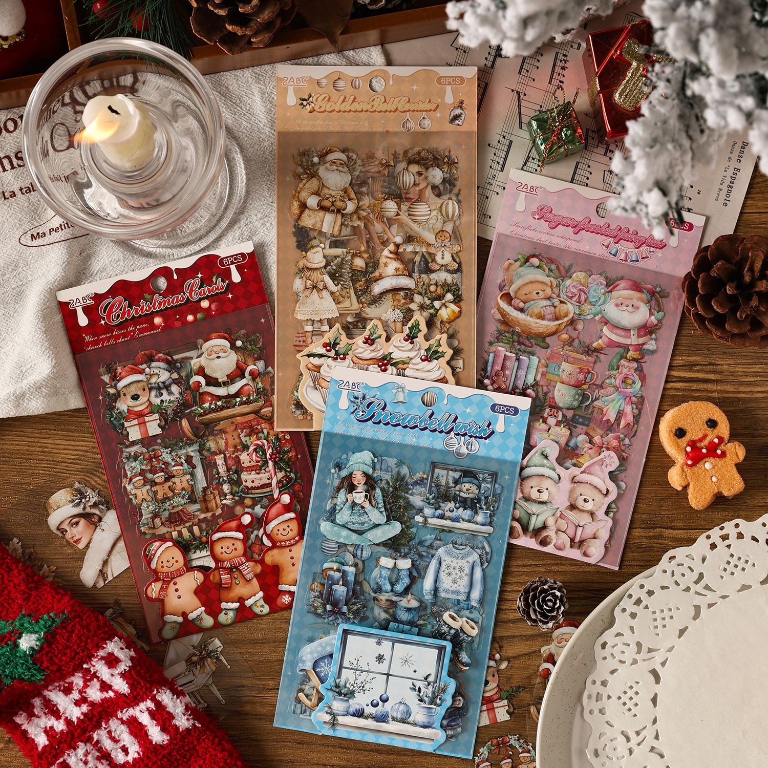 PET 스티커 - 눈 내리는 밤 송가 시리즈 빈티지 크리스마스 산타클로스