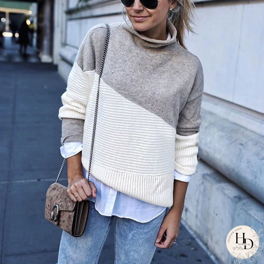 New Arrival Patchwork Turtleneck Pullover Women Knitwear Autumn Winter Sweaters And Pullovers Casual Knitted Jumper