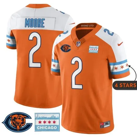 Men's Chicago Bears #2 D.J. Moore Orange Alternate City Edition With Chicago Flag Vapor F.U.S.E. Untouchable Limited Jersey