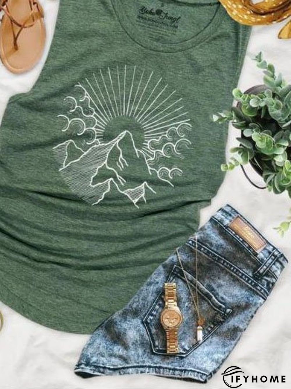 Casual Geometric Crew Neck Sleeveless shirt & Top | IFYHOME