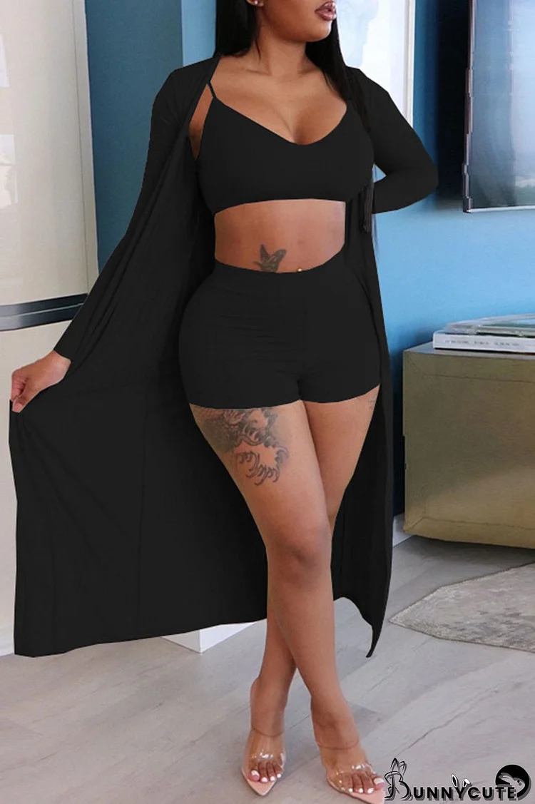 Black Sexy Solid Patchwork Long Sleeve Two Pieces