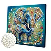 DIY Pearl Painting Elephant Herd with Frame for Home Wall Decor(25x25cm)