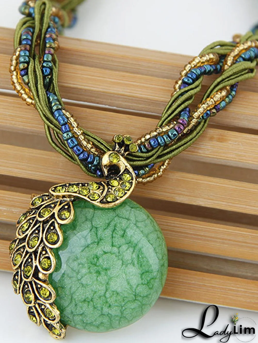 Vintage Boho Alloy Peacock Rhinestone Pendant Wishbone Necklaces