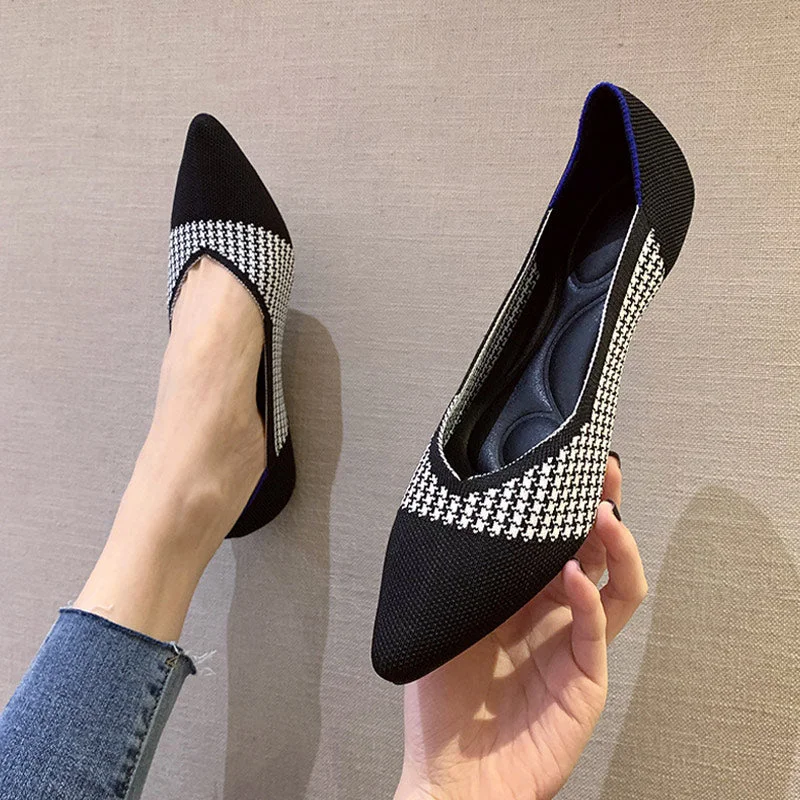 Women's Shoes Pumps Knitting Breathable Ladies Pointed Toe Female Comfort Shoes Slip on Shallow Ladies Loafers Office Low Heels