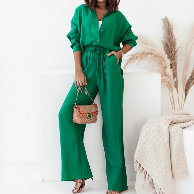 Brownm Brownm Women's New Two Piece Set Ins Fashion Loose Shirt Wide Leg Fashion Suit Autumn Two Piece Set
