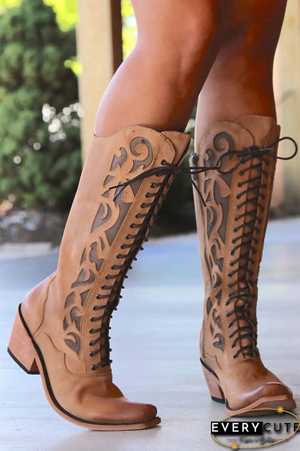 Laser Cut Lace Up High Boot