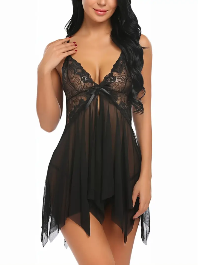 Women's Sexy Eyelash Lace Nightdress For Valentine's Day, One Piece Babydoll Teddy Lingerie, Valentines Gifts, Women's Lingerie & Dresses