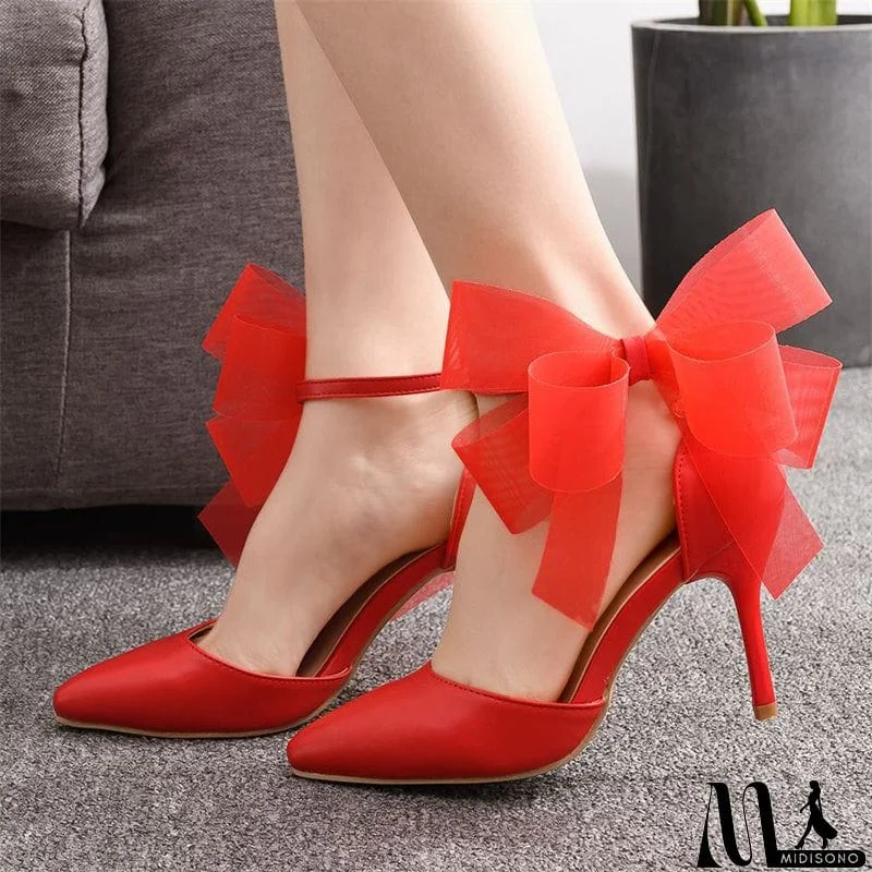 MidiSono - Sexy Fire Red&White Butterfly Floral Pointed Toe Party High Heel Pumps