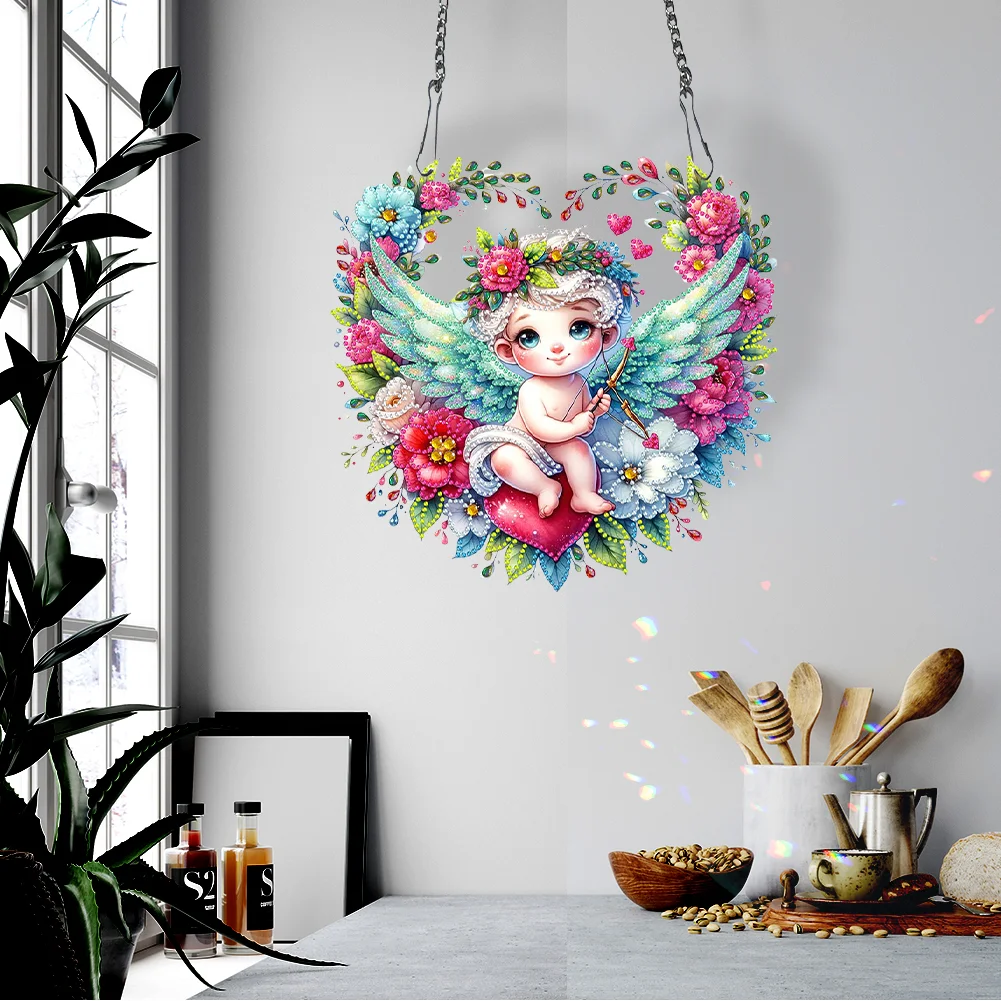 Wreath Angel 2D Flat DIY Diamond Art Pendant Green Wing Wall Door Decoration