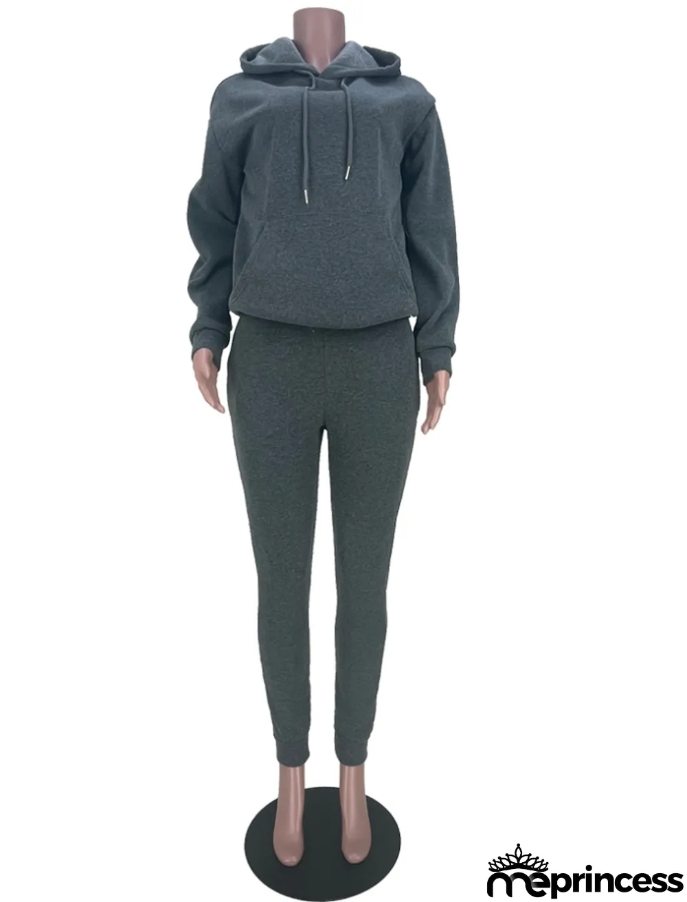 Winter Casual Gray Pocket Hoodes and Sweetpants Two Piece Tracksuits