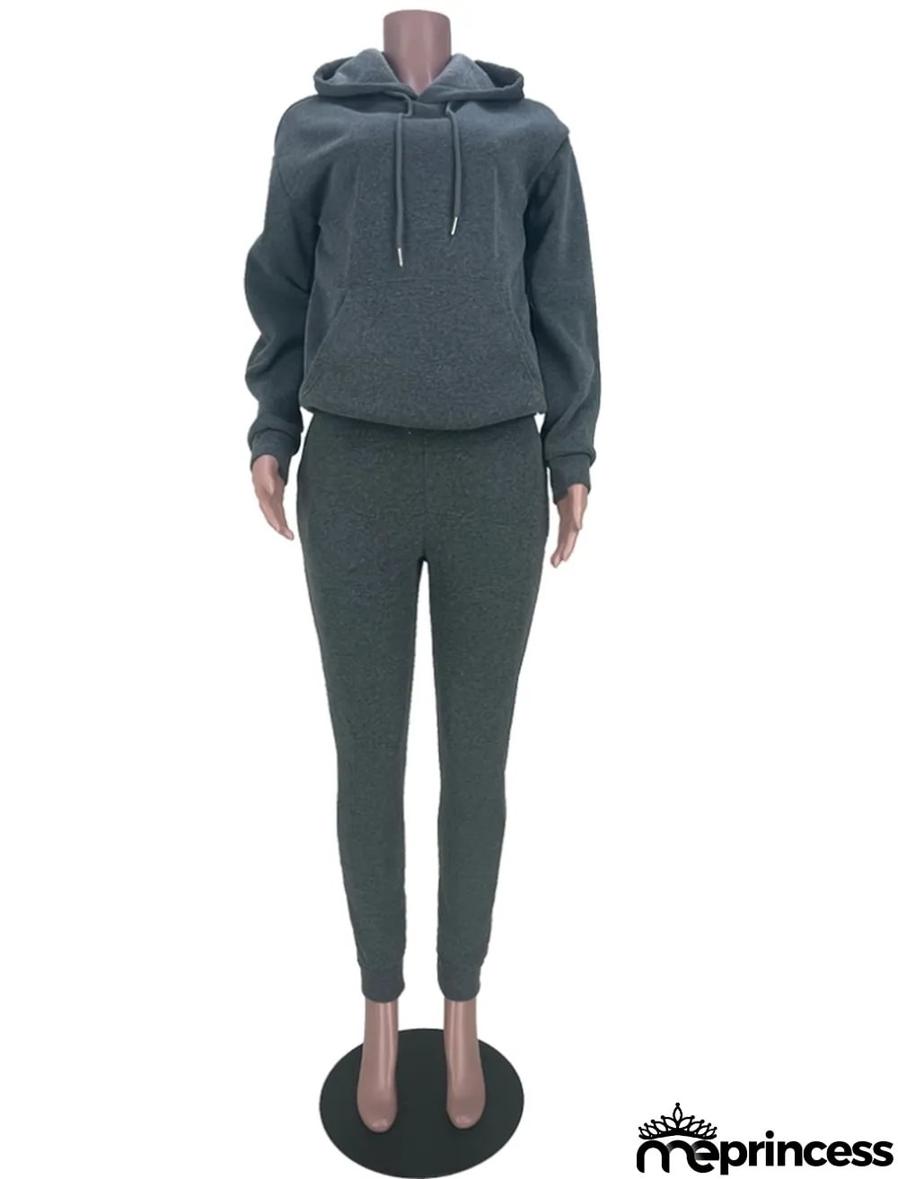 Winter Casual Gray Pocket Hoodes and Sweetpants Two Piece Tracksuits