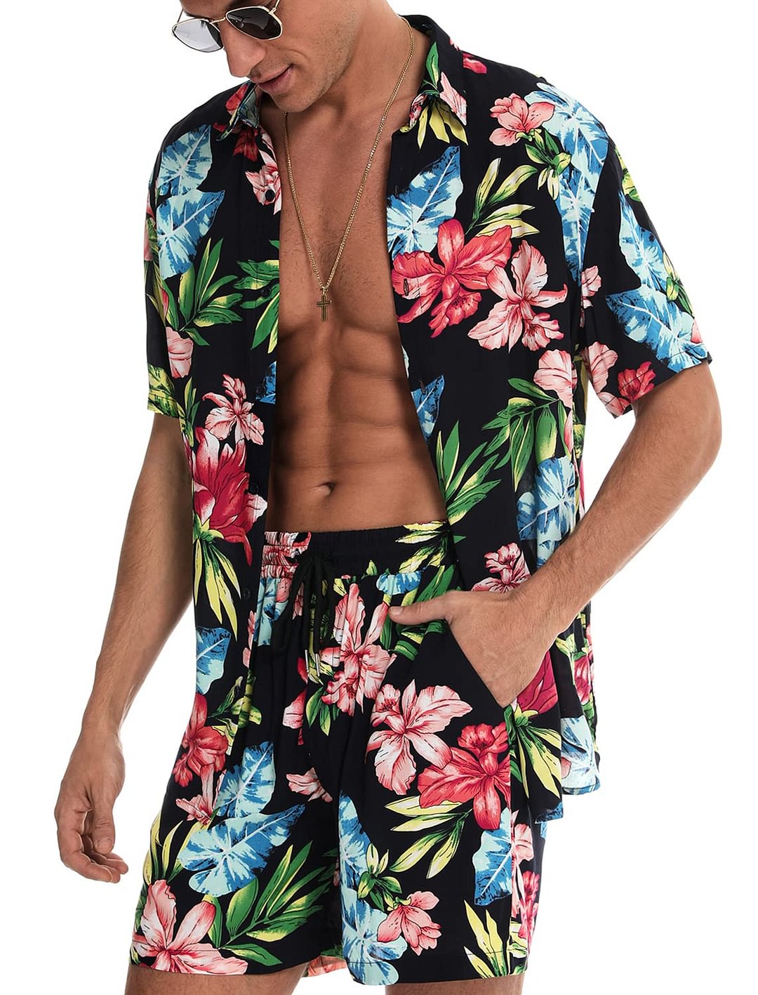Fashion Casual Hawaiian Shirt Shorts Set