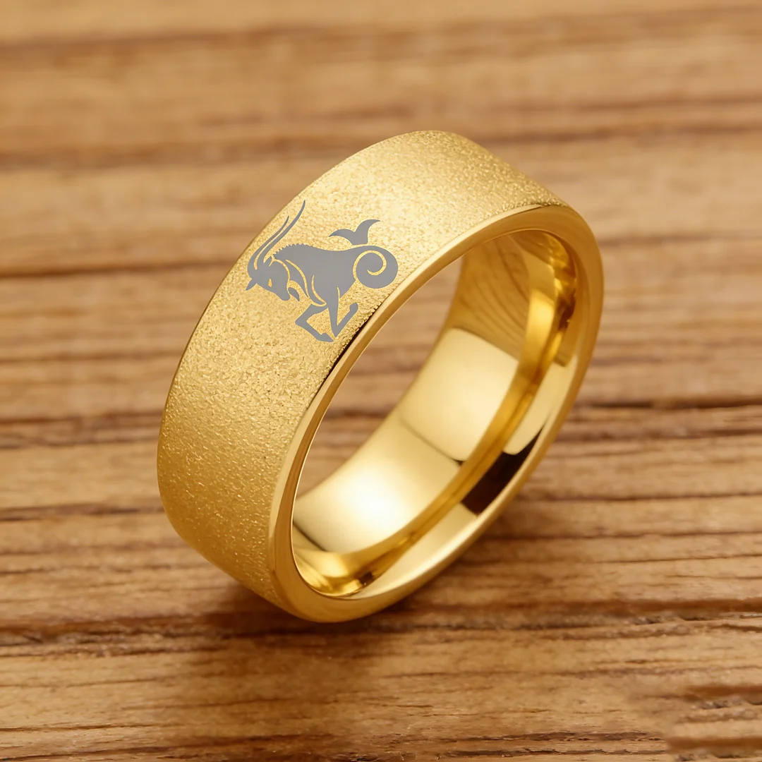 Men Women Gold Capricorn Tungsten Carbide Rings Couple Wedding Bands Flat Comfort Fit 4MM 6MM 8MM