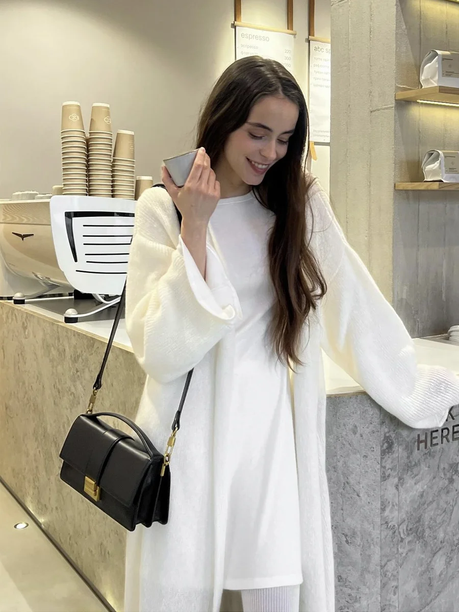 Athvotar Athvotar 2025 New Long Covered Women's Haired Knitted Sweater Cardigan Premium Shawl Ins