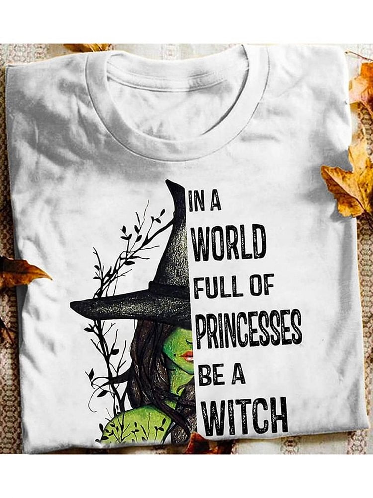 BE A WITCH Printed Round Neck Short Sleeve T-Shirt