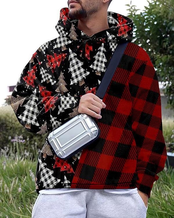 Men's Christmas Casual Patchwork Print Hoodie-VESSFUL