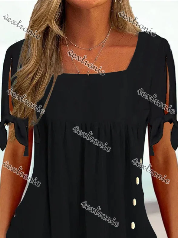 Women Half Sleeve U-neck Stitching Women Tops