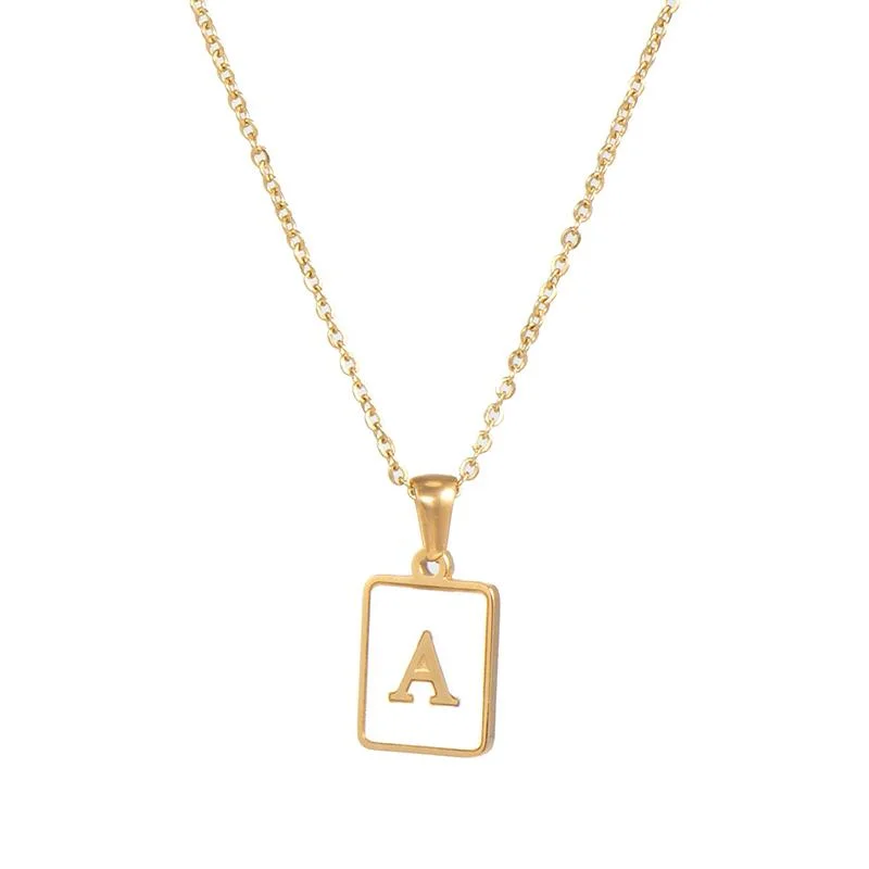 Square Shape Initial Letter Pendant Necklace