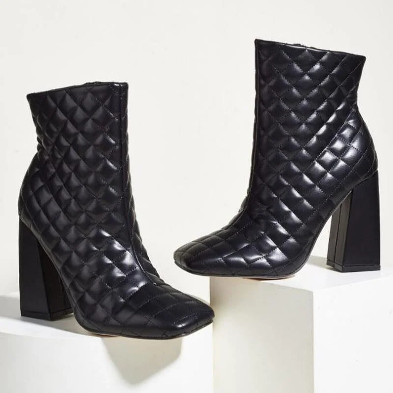 Autumn Women Square Toe Lingge Knight Boots Thick Heel Short Boots Fashion Ankle Boots Women's Winter Boots Woman Leather Boots