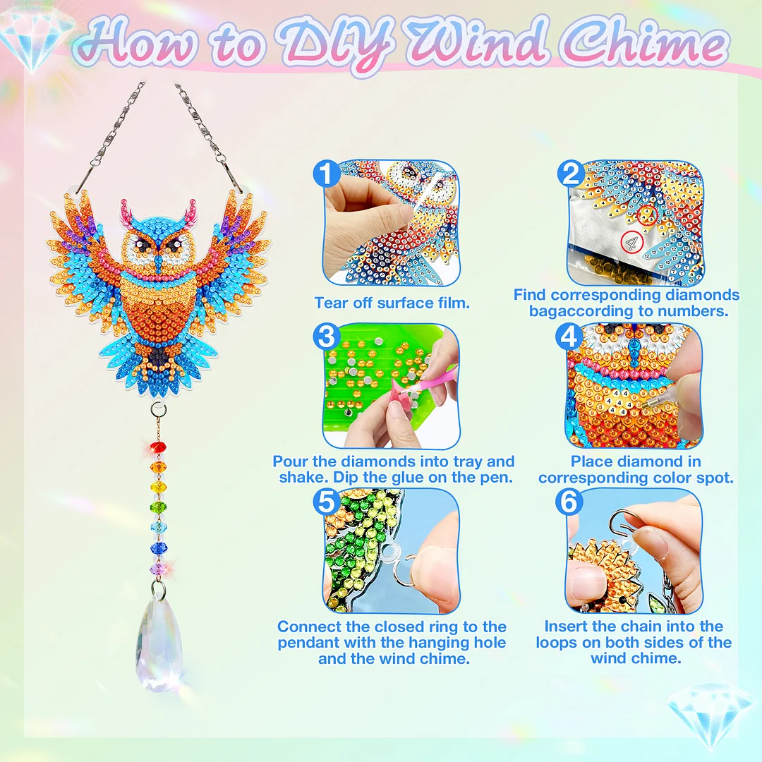 2Pcs Owl Peacock DIY Double-Sided Diamond Painting Hanging Kits Diamond Painting Suncatcher Craft Kit for Home Garden Wall Decor Gift