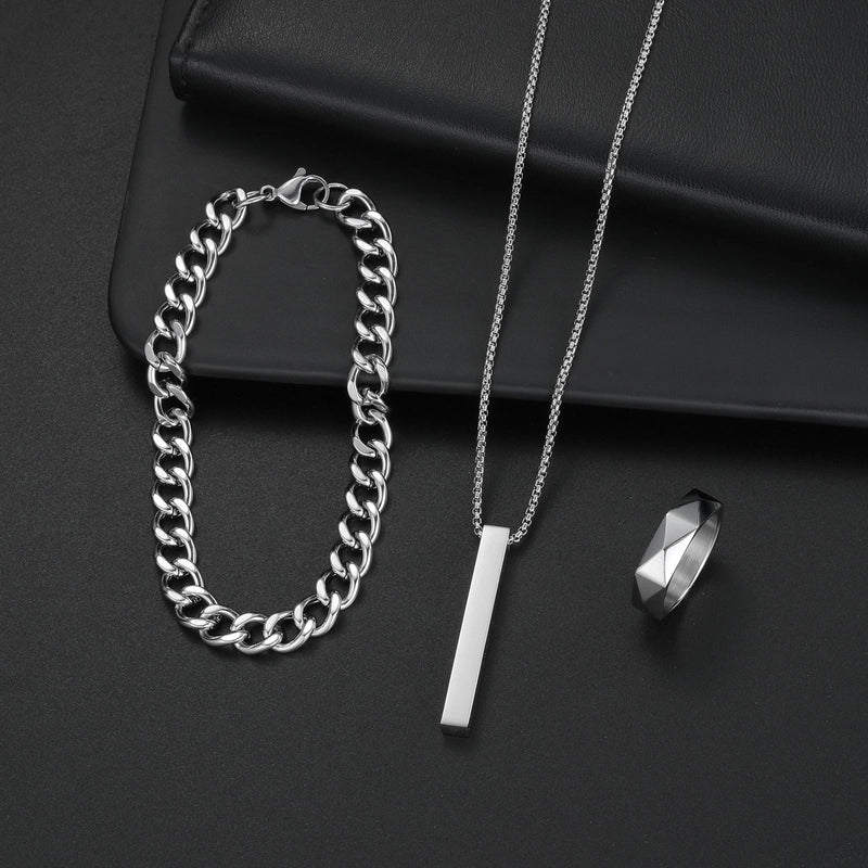 Jewelry Hip-Hop Retro Solid Color 304 Stainless Steel Black Plated Jewelry Set