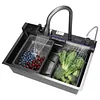[US Local Warehouse] Stainless Steel Kitchen Sink with Pull-Out Swivel Faucet Double Waterfall Sinks
