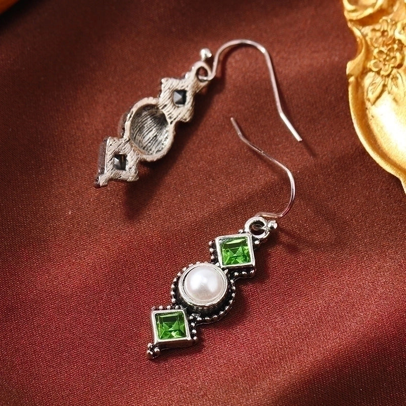 1 Pair Fairy Style Elegant Geometric Rhombus Inlay Zinc Alloy Artificial Pearls Rhinestones Drop Earrings
