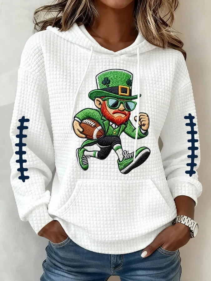 Women's Football Print Waffle Fabric Hooded Sweatshirt 