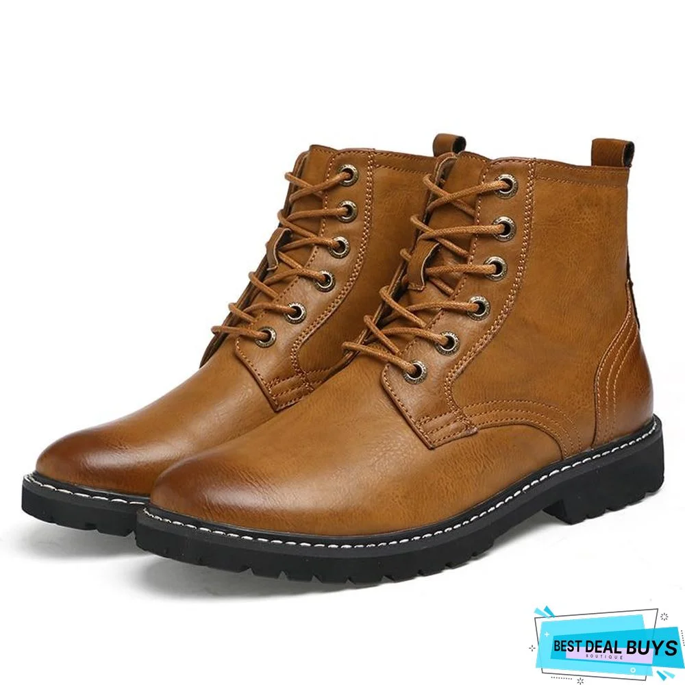 Men Genuine Leather Winter Snow Fashion Boots Pointed Toe Mid-Calf Boots For Men Ankle Non-Slip Shoes