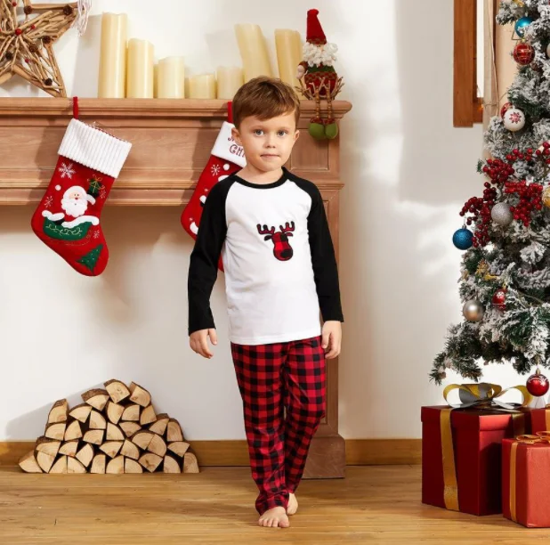 Family Matching Daddy Mommy Mini Antlers Plaid Pajamas Set