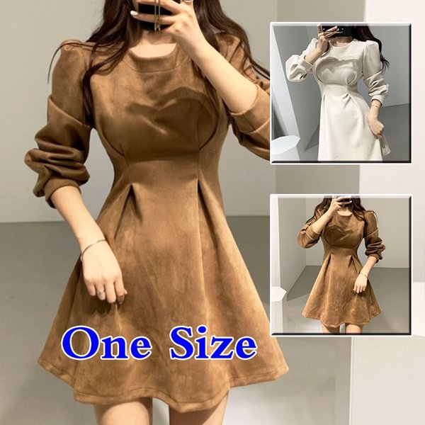 Ladies Elegant Mini Dress Long Puff Sleeve Party Dresses New Arrival Spring Autumn Simple Solid Outfits For Women - Shop Trendy Women's Fashion | TeeYours