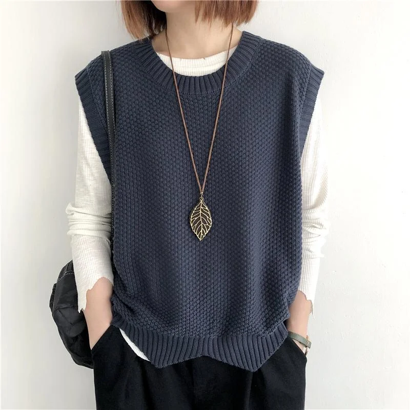 Churchf Churchf 2024 Solid Color Loose Round Collar Horse Clip Vest Wear Irregular Head Short Knit Vest Women's Vest