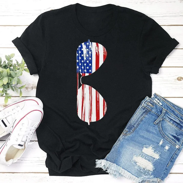 American Flag Sunglasses Racerback T-shirt Tee --Annaletters