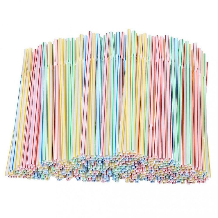 200 Pieces Plastic Drinking Straws 8 Inches Long Multi-colored Striped Bedable