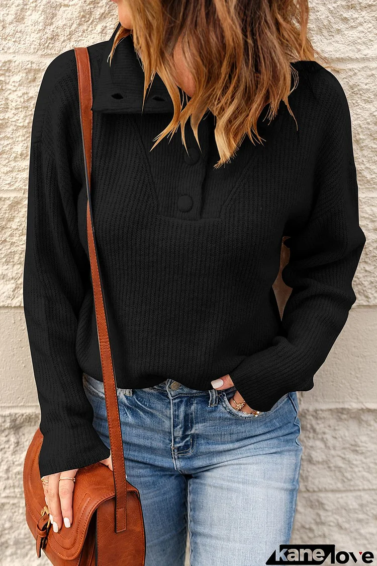 Black Turn Down Collar Sweater