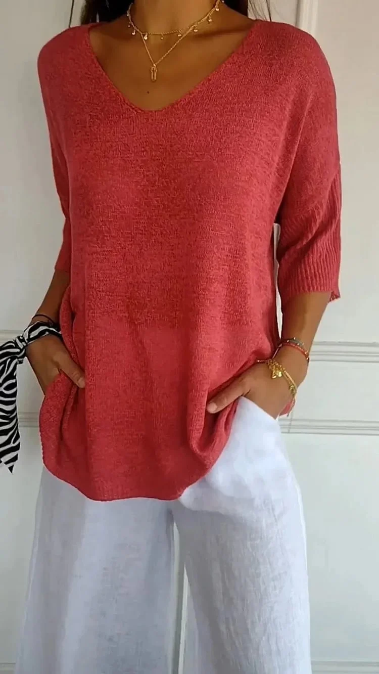 🔥Spring Sale 49% OFF - Solid V-neck knitted top