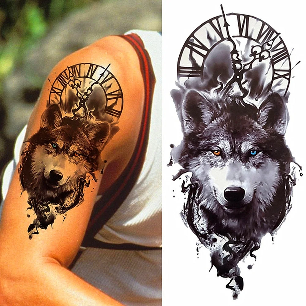 100 Piece Wholesales Waterproof Temporary Tattoo Sticker Wolf Tiger Fox Skull Snake Flower Body Arm Henna Fake Sleeves Man Women