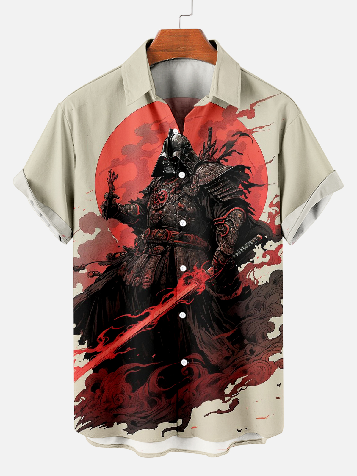 Retro Mask Samurai Short Sleeve Shirt PLUSCLOTHESMAN