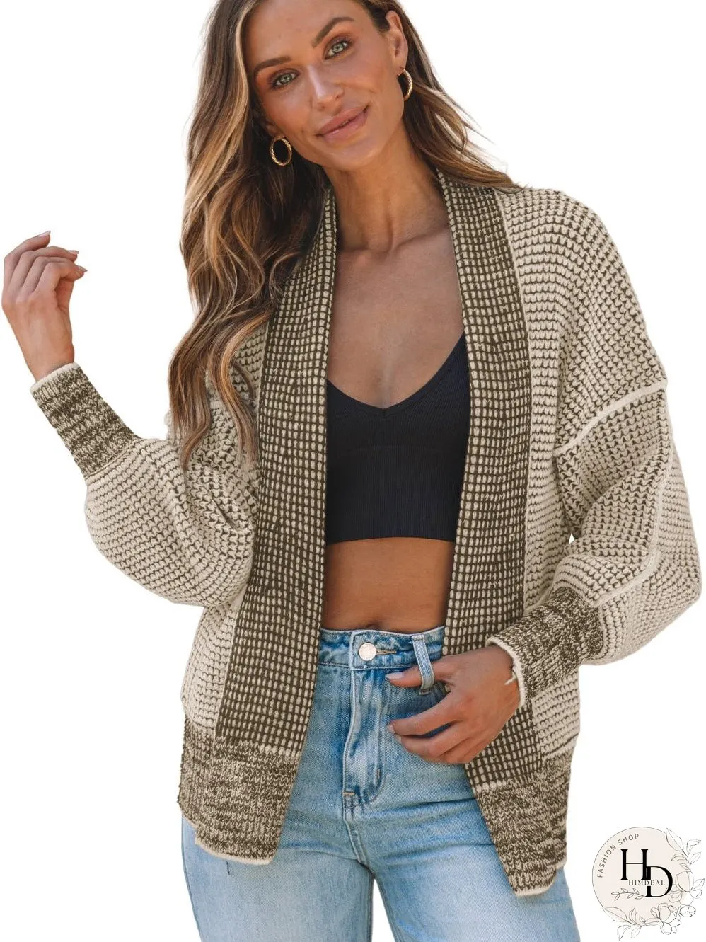 Apricot Oversized Collared Waffle Knit Cardigan