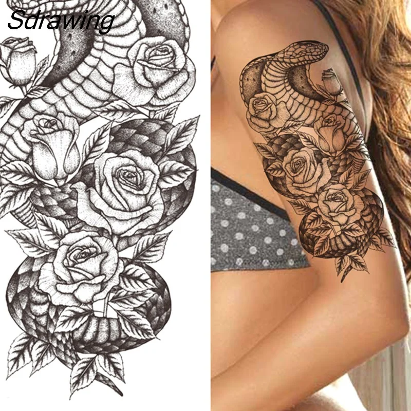 Sdrawing Wolf Temporary Tattoos For Men Women Adult Fake Lion Tattoo Sticker Tiger Black Tribal Body Art Drawings Tatoos Arm